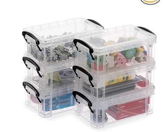 Stackable Craft Storage Containers 6 Pack Small Clear Plastic Storage Box with Lid Mini Sewing Box Organizer with Black Latch Organizer Box for Stationery, Jewelry, and Other Items Supplies for the Home and Office